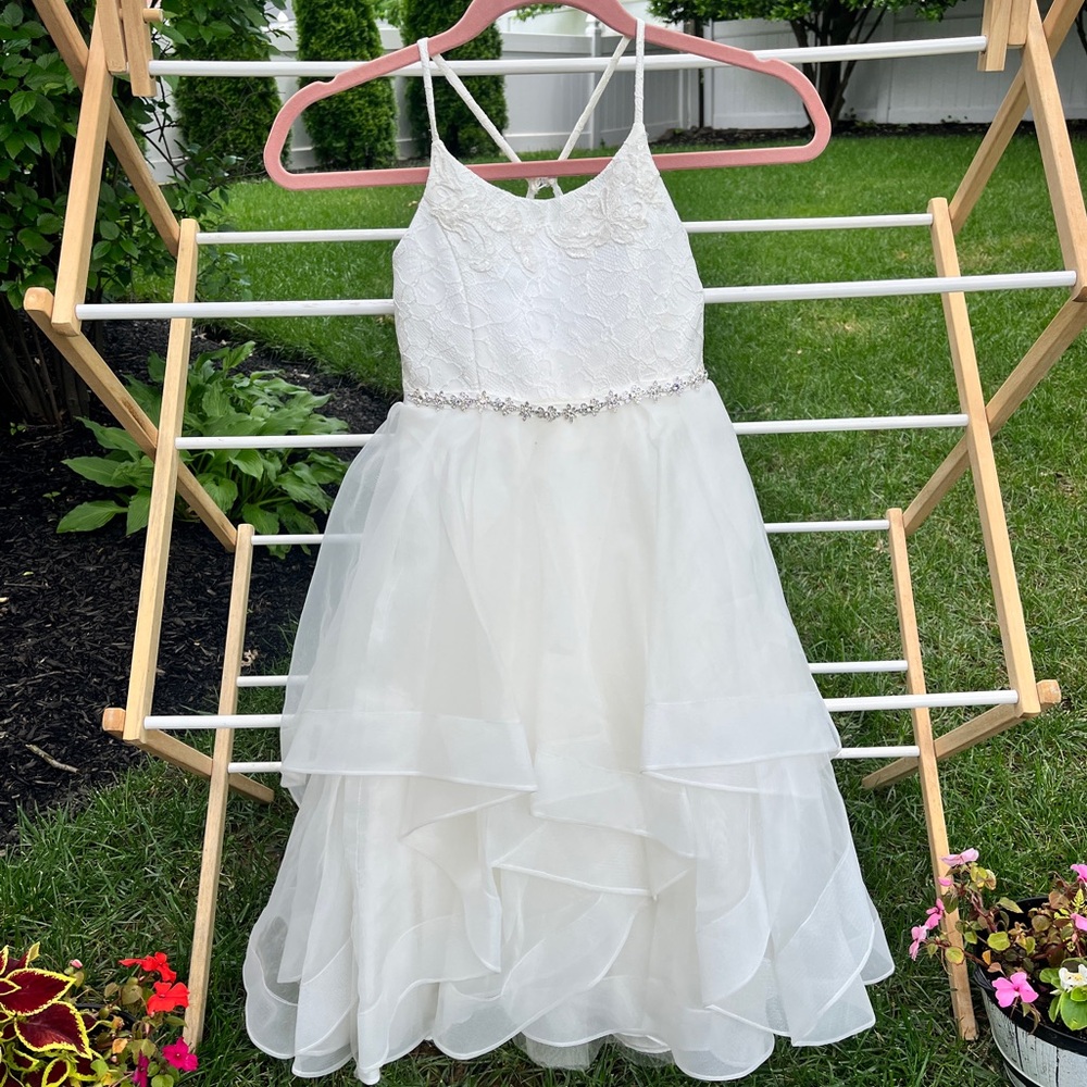 David's Bridal White Embellished Tiered Sundress